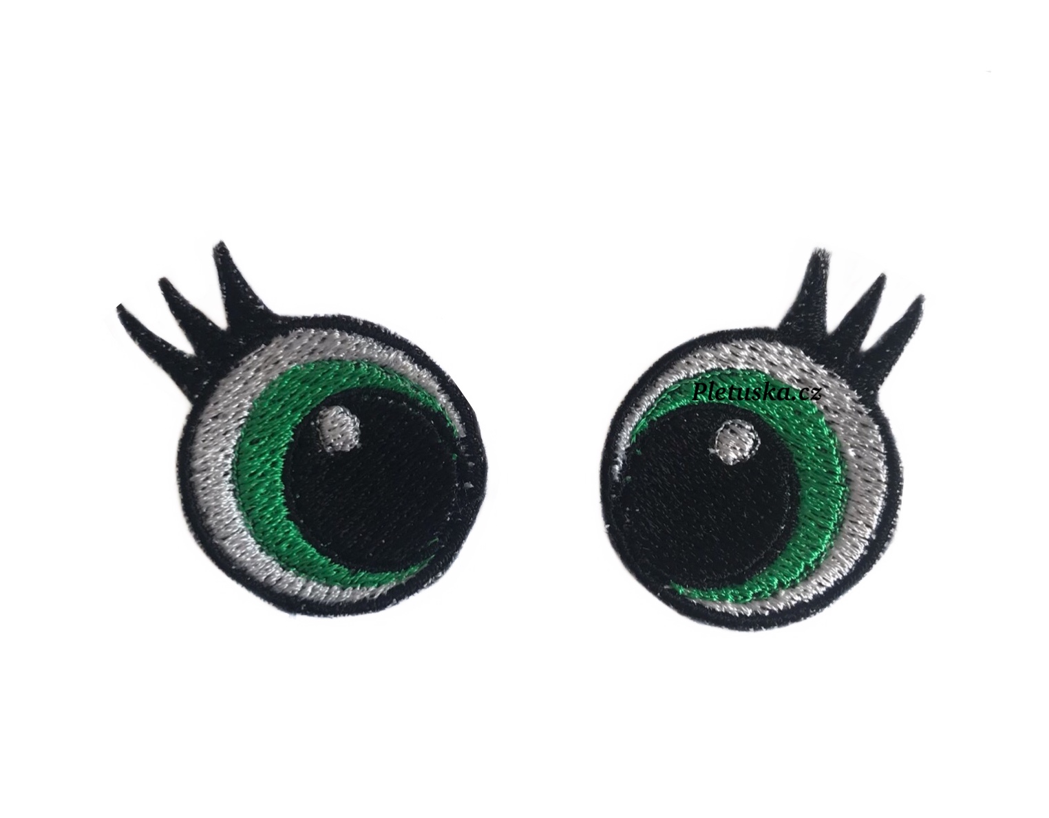 Vyšívané oči zelené s řasami - 3 cm