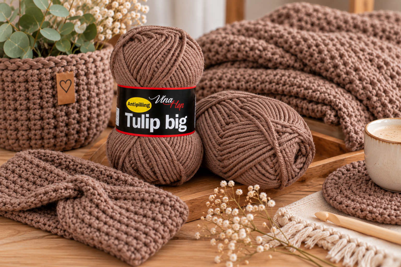 Háčkování a pletení z příze Tulip Big hnědošedá 4223