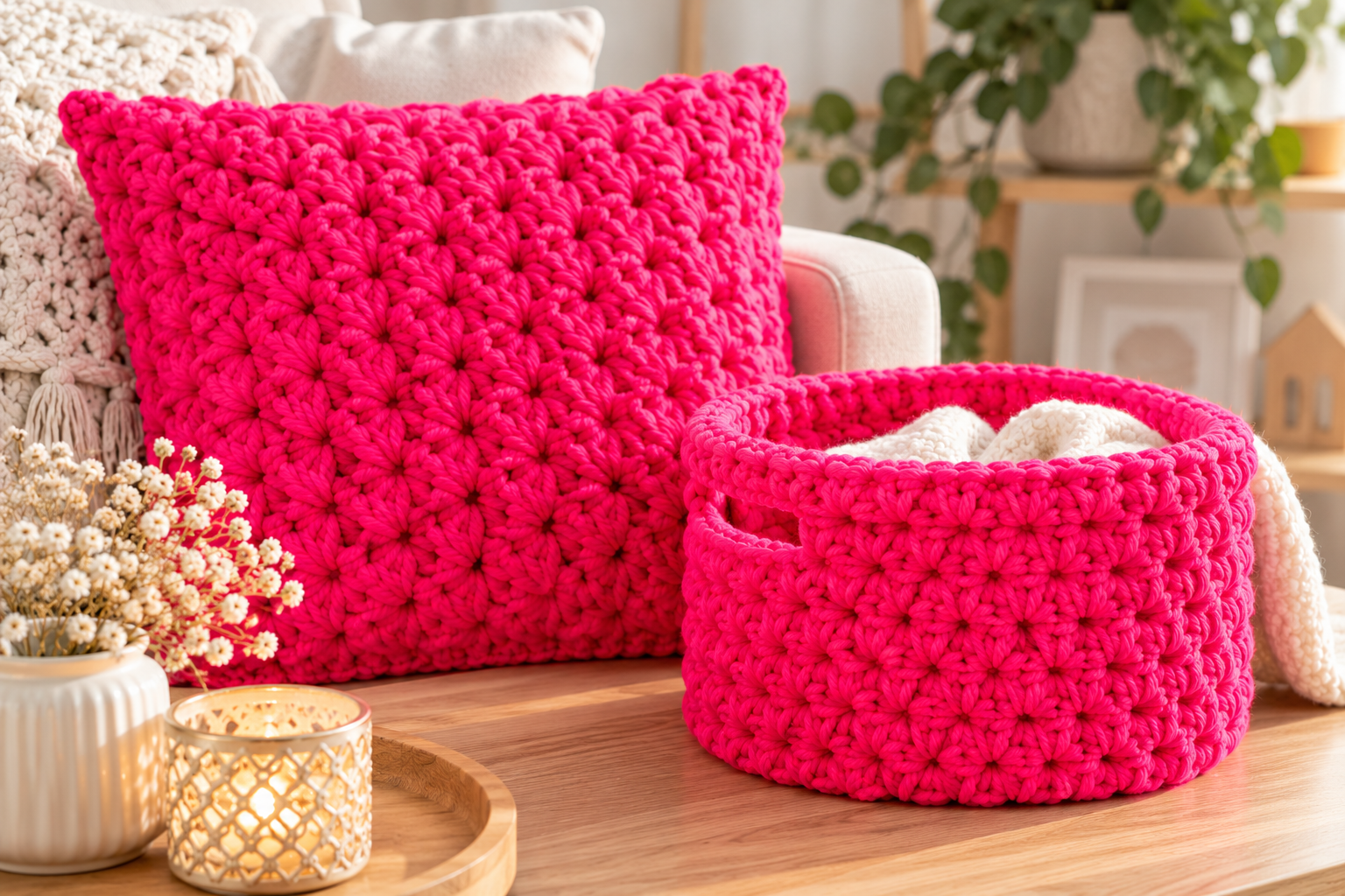 Bytové doplňky z příze Tulip Big neonově růžová 4314