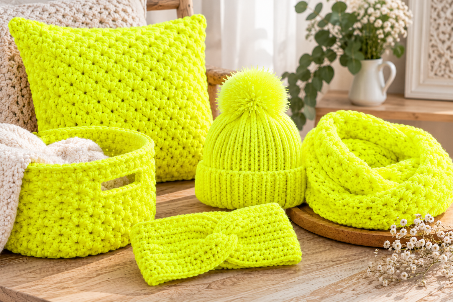 Inspirace na výrobky z příze Tulip Big neonově žlutá 4312